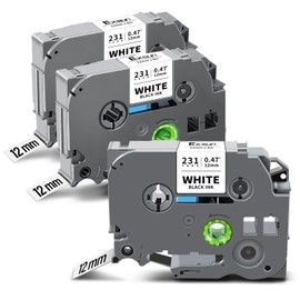 Exsun 12 mm 0.47 Inch Label Tape Compatible with Brother TZe-231 Tapes TZe231 Tz231 Tzc231 Label Tape for Brother P-touch PT-H105 H107 E100 D600 H100R H110 H101C H100LB H200 D4 000 00 White