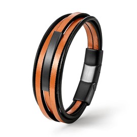 UNIQAL Mocha Men's Leather Bracelet Brown Stainless Steel Genuine Leather Case Box, Stainless Steel