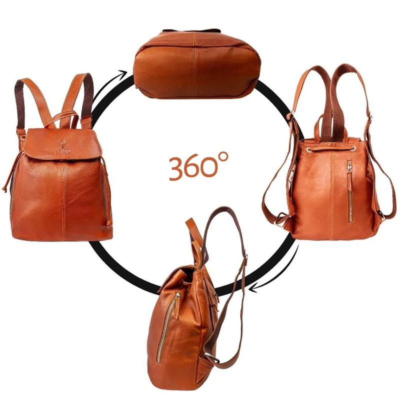 Woodland Leathers Genuine Leather anti theft backpack for women, Medium