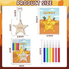 Amyhill 24 Sets Western Cowboy Party Favors DIY Wooden Keychain Painting Crafts Kits with Cards Watercolor Pencil and OPP Bags for Exchange Gifts DIY Art Classroom Prize Western Party Supplies