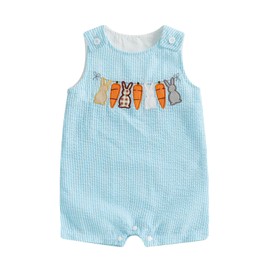 Toddler Baby Boy Ovrealls Outfit Bunny Jumpsuit Sleeveless Newborn Summer Spring Clothes Bodysuit (A-Blue, 12-18 Months)