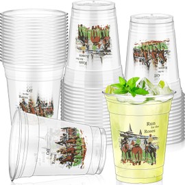 Pickmesh 50 Pcs Derby Plastic Cups Thick 12 oz Derby Day Plastic Tumblers Clear Cups Disposable Plastic Cups for Mint Julep Derby Party Favors Gift to Lover of Horse Racing(Colorful,horse)