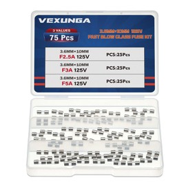 VEXUNGA 3 Values 75 Pcs 2.5A 3A 5A 125V 3.6x10mm Christmas Light Fuses Kit 2.5 3 5 Amp 125 Volt Xmas String Lights Mini Glass Fuse Max Replacement for C7 C9 Bulb Fan Plug