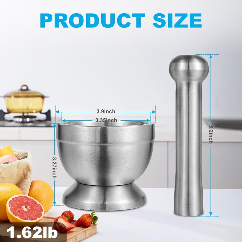Pwkauka 18/8 (304) Stainless Steel Mortar and Pestle Set,Mortar and