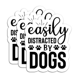 (3Pcs) Easily Distracted by Dogs Sticker Dog Lover Sticker Paw Prints Dog Stickers Decals, Waterproof Vinyl Decal Decorate Book Laptop Tumbler Water Bottle Cup, 3 x 2.4 Inch