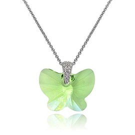 GemStar USA Sterling Silver Light Green Butterfly Pendant Necklace Made with European Crystals for Women
