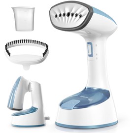 Reemix Steamer for Clothes, 1200W Foldable Clothes Steamer, Handheld Garment Steamer, Fast Heat-up, Auto-Off, Steam Iron for Fabric Wrinkle Remover with Brush, Blue-Gray