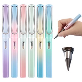 Pack of 6 Metal Inkless Pencils, Inkless Pencil with Eraser, Magic Pencil with 5 Interchangeable Heads, Clear and Liquid Writing for Adults, Students, Artists (Gradient)