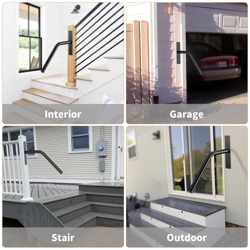 iMomwee Black Stair Handrail 16 Inch, Outdoor Handrail for 1-2