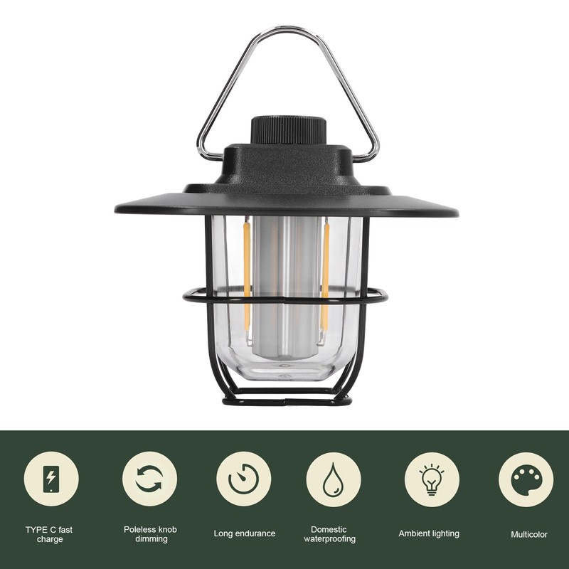 Camping Lantern Rechargeable Battery Powered Outdoor Potable Walking Tent Lamp