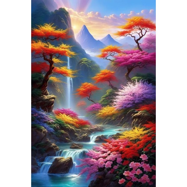 Waterfall Scenery DIY 5D Diamond Art Painting Kits for Adults Kids Beginner,Full Round Drill Gems Art Diamond Dots Landscape Picture for Gift Home Wall Decor