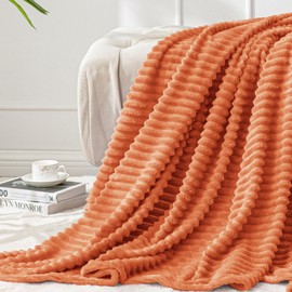 BEDELITE BEDELITE Fall Throw Blanket for Couch - 3D Ribbed Jacquard Soft & Warm Decorative Orange Blanket, Cozy, Plush, Fluffy, Fuzzy Fleece Throw Blanket for Bed, Sofa 50x60Inches
