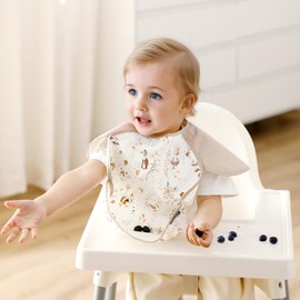 GRSSDER - Paquete de 3 baberos de alimentación para bebé a prueba de desorden con bolsillo para recoger alimentos, material de tela suave, ligero e impermeable con cero sensación similar al plástico