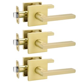 goldenwarm Gold Passage Door Handles, Zinc Alloy Brushed Gold Closet Door Handles, Brushed Brass Hallway Lever Doorhandles, Passage Door Hardware for Hallways, Closets(3 Pack)