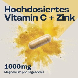 GOaktiv Vitamin C + Zinc Capsules - with 1000 mg Vitamin C & 40 mg Zinc per Dose - Support of Immune System & Cell Protection - High Dose, Vegan & No Additives - 180 Capsules Storage Pack