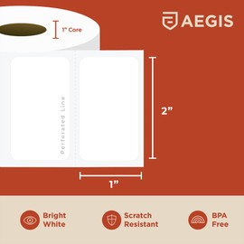 Aegis Adhesives Aegis Adhesives - 2 X 1 Direct Thermal Labels for UPC Barcodes, Address, Perforated & Compatible with Rollo, Zebra, & Other Desktop Label Printers (12 Rolls, 1300/Roll)