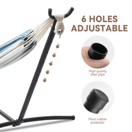 PNAEUT Double Hammock with Space Saving Steel Stand Included 2 Person Heavy Duty Garden Yard Outdoor 450lb Capacity Hammocks (Lightblue)