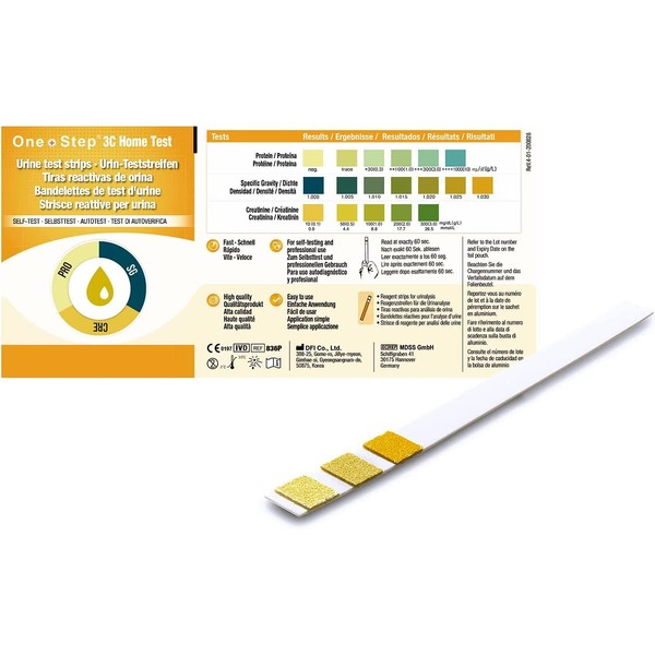 One Step: 2 x Kidney Function Test Strips, Creatinine, Protein and Specific Gravity Urine Kits