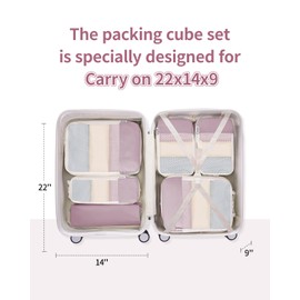Narwey 6 Set Compression Packing Cubes Travel for Carry on Women, Packing Organizers Bag for Backpack Luggage Suitcase Duffle Bags (Dusty Rose)