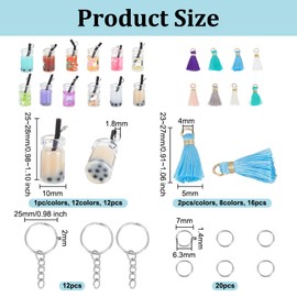 OLYCRAFT 60pcs Bubble Tea Keychain Kit Colorful Boba Keychains Making Kit Milk Tea Keychain Accessories Boba Charms Milk Cup Pendants with Tassels Keychains Rings for DIY Jewelry Making