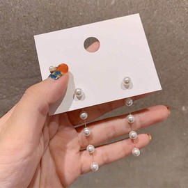 Iaceble Boho Pearl Dangle Earrings Gold Pearl Drop Stud Earrings Long Pearl Tassel Earrings Vintage Pearl Linear Earrings Jewelry for Women and Girls