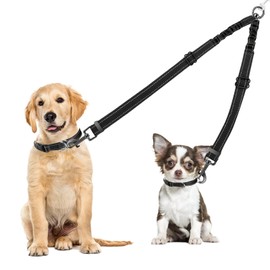 Kaket Double Dog Lead, Double Ended Lead for Dogs, No Tangle Dog Leash Coupler for Walking, 360° Rotation Reflective Adjustable,for 2 Small, Medium, Large dog (Black)