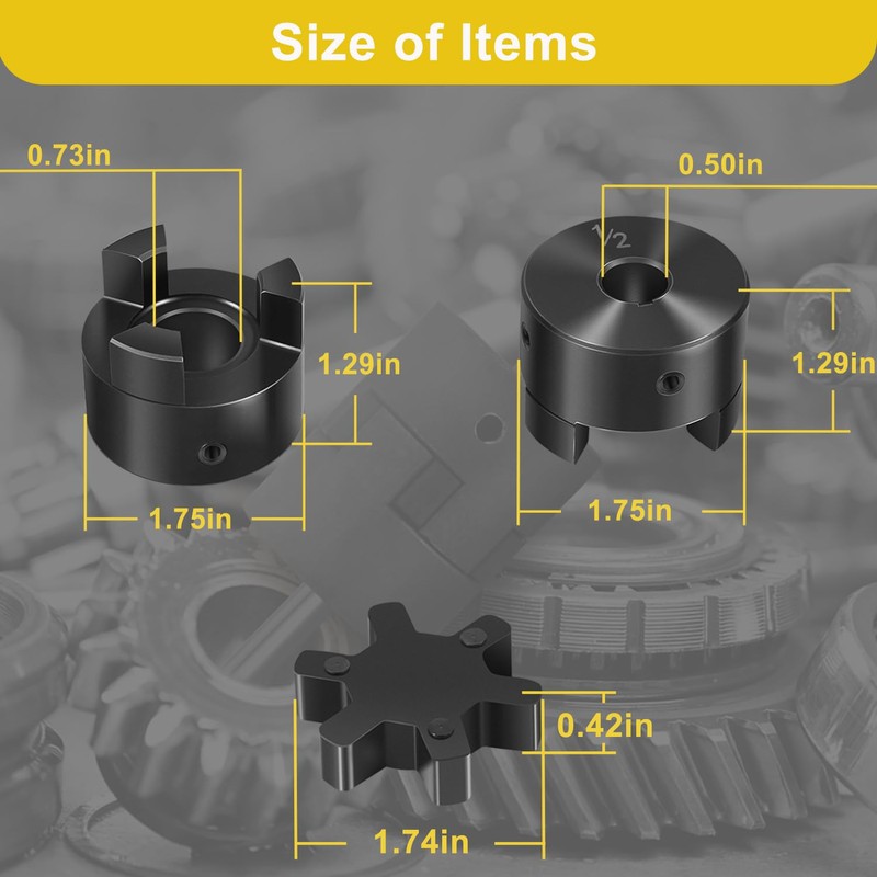 1/2" to 3/4" L075 Flexible 3-Piece L-Jaw Coupling Coupler Set