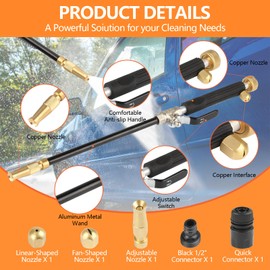 Hydro Jet Power Washer Wand, Hydro Jet Power Washer Wand with 3 Sprayer Nozzle and Quick Connectors, Watering Sprayer Cleaning Tool for Patio Car Pet Gutter Garden Plants Cleaning