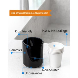 Viosuniu 3 oz Original Ceramic Bathroom Cup Dispenser with 5 PLA Paper Cups, Bathroom Essential Accessories for Mouthwash Cup Holder on Bathroom Vanity Countertops (2 Pack, Black)