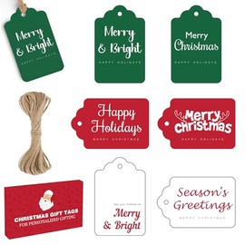 Christmas Gift Tags - 60 PCS Gift Tags for Christmas Presents with String | Xmas Ornaments Labels for Wrapping Paper Tissue Paper | Christmas Tree Decorations Name Tag Stickers for Gift Bags