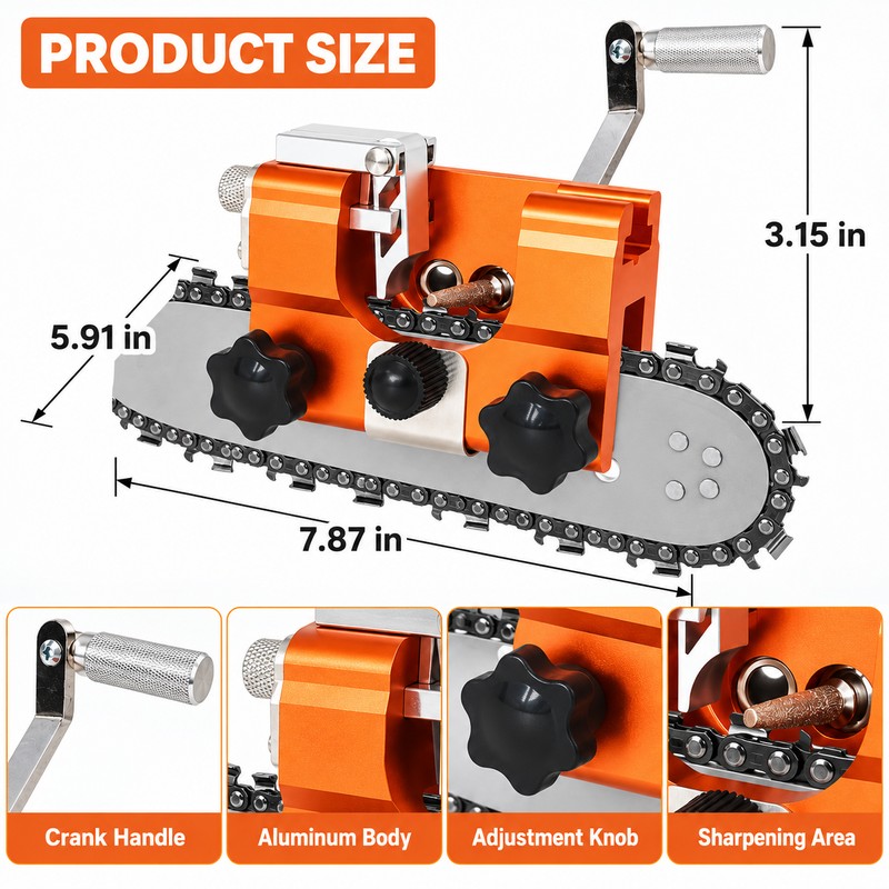 Portable Chainsaw Sharpener Jig, Manual Hand-Crank Chain Saw Sharpening Tool