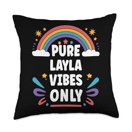 LAYLA Vibes Only Cute Retro Girls LAYLA Name Throw Pillow
