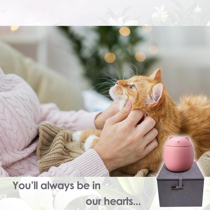 Umberdom Matte Ceramic Cat Ashes Urn, Pink, Large