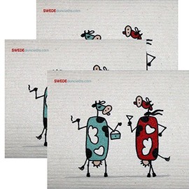 SWEDEdishcloths Swedish Dishcloth Set of 3 Each Swedish Dishcloths Fun Cowgirls Design | Eco Friendly Cleaning Absorbent Cloth Eco Friendly Cleaning Wipes