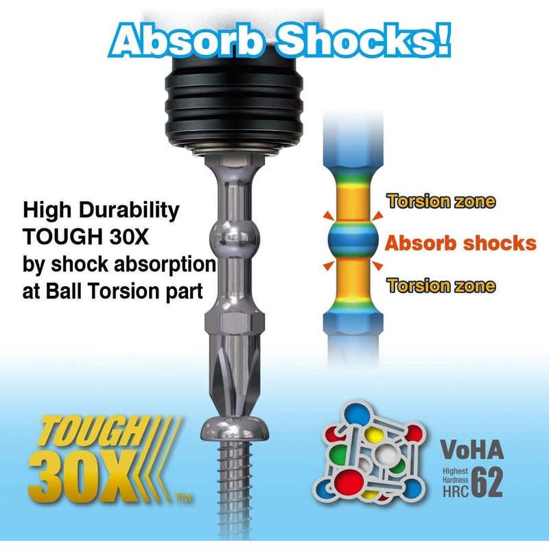 VESSEL Set of 10 Torsion Impact Ball Screwed + Bit