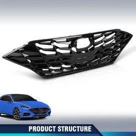 PIT66 Black Mesh Upper Grille Grill Compatible with Hyundai Sonata Limited/Sport/Laxury/Sel 2020-2022, w/o Camera Sensor Hole 863A0-L0760, 863A0L0760