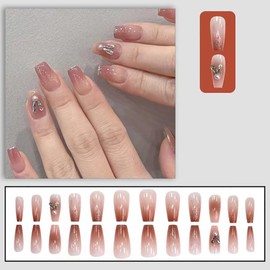 ALLEVG Nail Tips, 24 Pieces, Medium 3D, Autumn & Winter, Popular Japanese Style, Cute, Simple, Stylish, Coming of Age Ceremonies, School Entrance Ceremonies, Graduations, Weddings, Parties, Daily