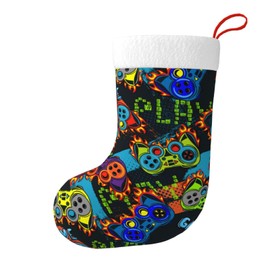 Oxcav Game Gamer Christmas Stockings for Family Holiday Decor Party Gift Fireplace Hanging Decoration 18 Inches
