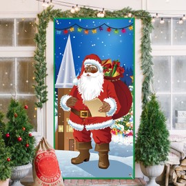 African Christmas Door Cover Black Santa Claus Door Cover Decoration Background Backdrop Hanging Banner for African American Home Garden Door Holiday House Christmas Party 71 x 35 Inch (Santa Claus)