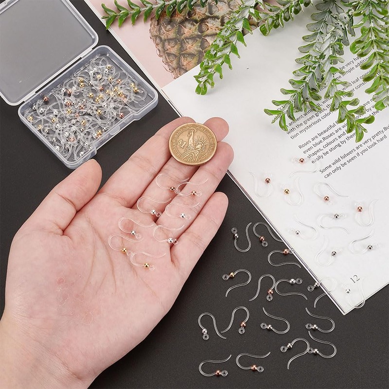 PH PandaHall 100Pcs Plastic Clear Earring Hooks Non-Allergenic Ear Wire,