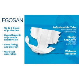 Egosan Maxi Incontinence Disposable Adult Diaper Brief Maximum Absorbency and Adjustable Tabs for Men and Women (Medium Case, 60-Count)