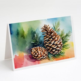 Caroline's Treasures DAC1665GCA7P Maine White Pine Cone and Tassels in Watercolor Greeting Cards and Envelopes Pack of 8 Blank Cards with Envelopes Whimsical A7 Size 5x7 Blank Greeting Cards