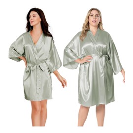 EPLAZA Women Silky Satin Robe Wedding Bridal Party Bride Bridesmaid Robes Kimono Loungewear Dressing Gowns, Grass Green, Large-X-Large