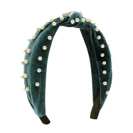 Wee Ones Girls Velvet Wrapped Headband with Knot and Faux Pearls, Sapphire