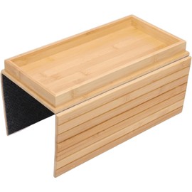 Dpofirs Portavasos de bambú para sofá Bandeja Plegable Antideslizante para Brazo de sofá con Almacenamiento Versátil para Controles Remotos, Refrigerios y Bebidas