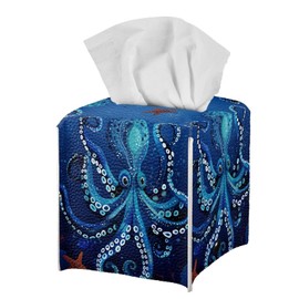 Pzuqiu Octopus Square Tissue Box Cover Facial Paper Cover for Bathroom Bedroom, Waterproof&Durable