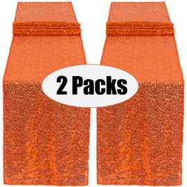AMZLOKAE Sequin Table-Runner-2Pack Orange Table Runner-12x108 Inch Wedding Table Runners for Decoration Burnt Orange Rectangle Glitter Runner Home Party Baby Shower Long Table linens Cloth