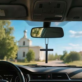 Lsphioole Cross for Car Mirror Hanging, Rearview Mirror Hanging Accessories, Cross for Car Ornament, Rearview Charms for Women Men(Black)