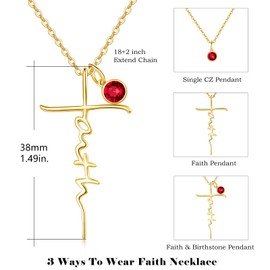 PRAYMOS Faith Necklace Gold Cross Necklaces for Women Sterling Silver July Birthstone Necklace Cross Jewelry Christian Gifts