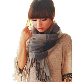 Boolavard Women's Fashion Long Shawl Big Grid Winter Warm Lattice Large Scarf (Blue)